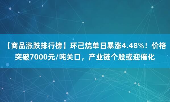 【商品涨跌排行榜】环己烷单日暴涨4.48%！价格突破7000元/吨关口，产业链个股或迎催化