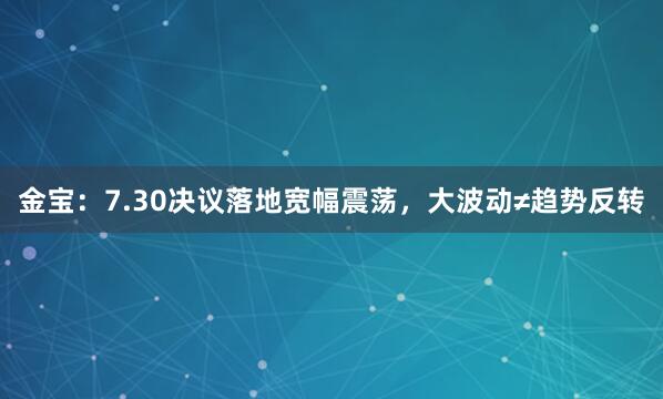 金宝：7.30决议落地宽幅震荡，大波动≠趋势反转