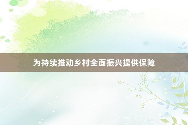 为持续推动乡村全面振兴提供保障