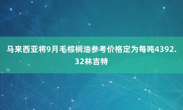 马来西亚将9月毛棕榈油参考价格定为每吨4392.32林吉特