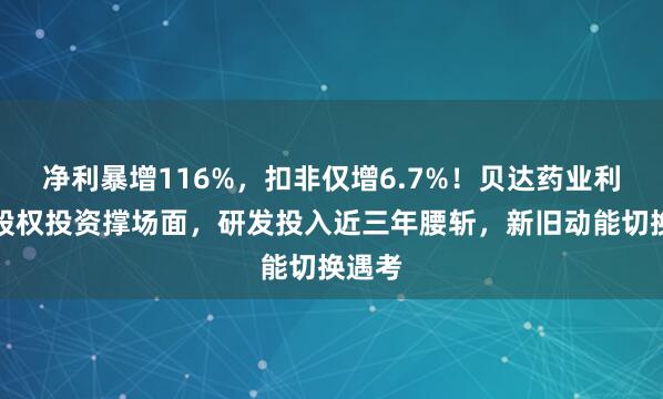 净利暴增116%，扣非仅增6.7%！贝达药业利润靠股权投资撑场面，研发投入近三年腰斩，新旧动能切换遇考