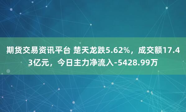 期货交易资讯平台 楚天龙跌5.62%，成交额17.43亿元，今日主力净流入-5428.99万